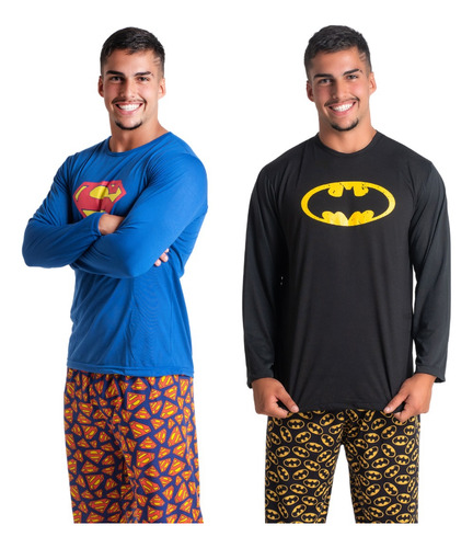 Kit 2 Pijama Longo Masculino Super Herói Adulto Promoção