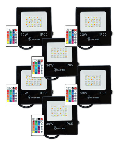 Pack X 6 Reflectores Led 30w Rgb Exterior Control Remoto