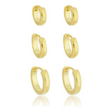 Trio De Argolas Lisas Banhadas A Ouro18k