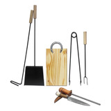 Kit Parrillero Herramientas Para Brasas + Tabla Y Cuchillo