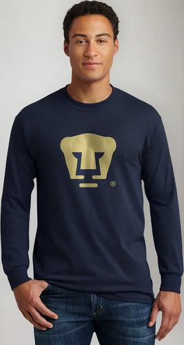 Jersey Playera M Larga Fútbol Pumas Unam Hombre Dorado Logo