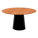 Mesa Cone Base Preta Tampo Lâmina Madeira Natural - 80cm