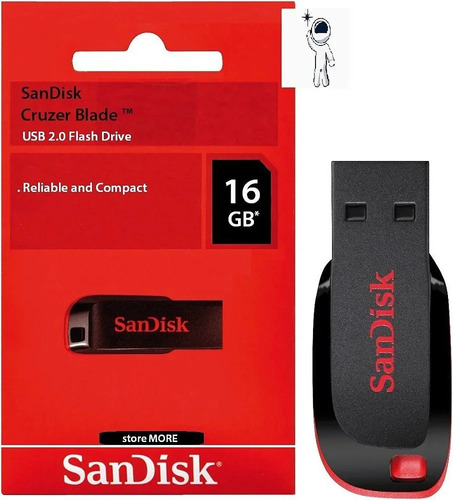 Pendrive Sandisk Blade 16gb Preto E Vermelho  2.0 Promoção 