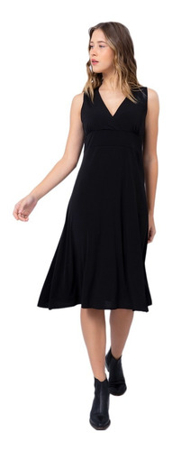 Vestido Clásico Negro Corto Escote En V Mujer Seda Fría 