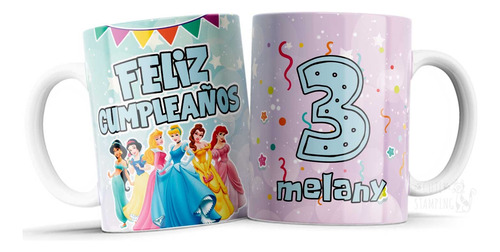 Taza Personalizada Cumpleaños Princesas Disney Con Nombre