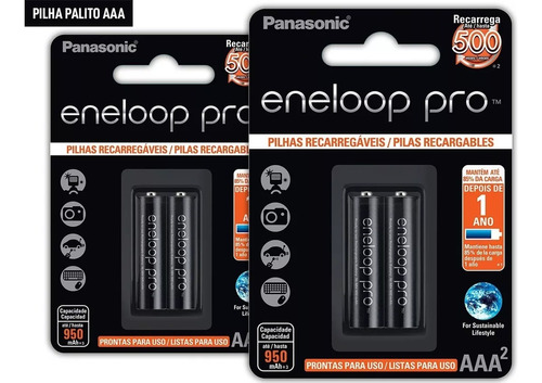 4 Pilhas Panasonic Recarregáveis Eneloop Pro Aaa