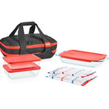 Set 3 Fuentes Rectangulares Con Tapa Y Bolso Portables Pyrex