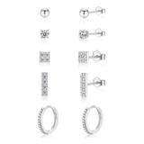 Aretes De Plata Esterlina Para Mujeres Y Hombres, 5 Pares De