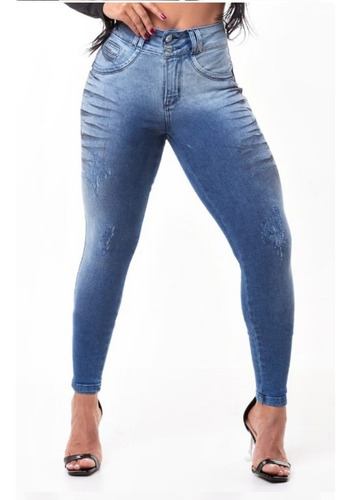 Calça Jeans Feminina  Levanta Bumbum Lycra Cós Alto Barata