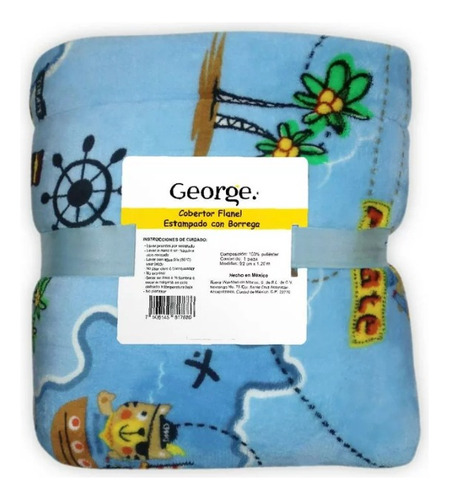 Cobertor Flanel Para Bebe George Estampado Con Borrega 1 Pz