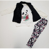 Conjunto Feminino Infantil Urso Panda Colete 3 Pc Trick Nick