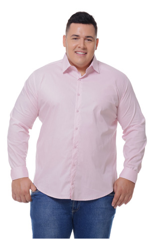 Camisa Plus Size Masculina Manga Longa Social Algodão