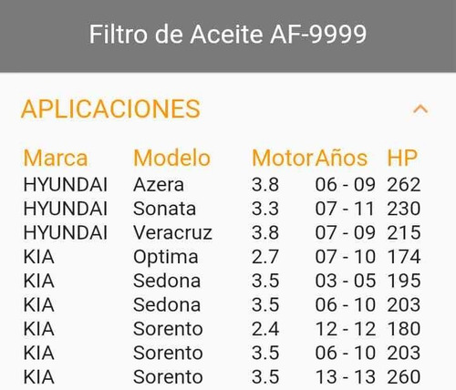 Filtro De Aceite Sonata Sedona 9999 Foto 5