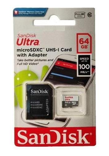 Cartao Micro Sd Sandisk Class 10 Ultra 64gb 100mbs