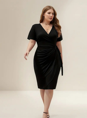 Vestido Casual Mujer Cuello En V Largo Medio Tallas Grandes | MercadoLibre