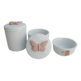 Kit Higiene Borboletas Menina Bebê Porcelanas Quarto Banho
