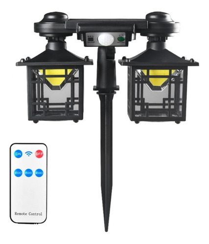 Farol Doble Solar Led Exterior Para Cesped Y Muros Color Negro