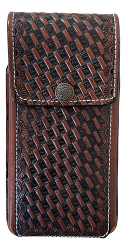 Funda Porta Celular 100% Cuero Grabado Petatillo Uso Rudo