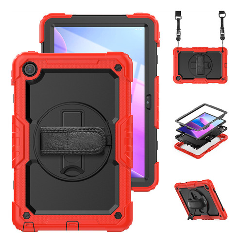 Funda Roja Con Correa De Mano Para Lenovo M10 Plus 3.ª Gener