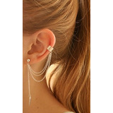 Brinco Corrente Dourado Ear Cuff Folha Unidade Fashion