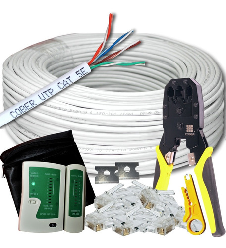 100 Metros Cable Utp 5e + Tester + Pinza +100 Plug + Pelador