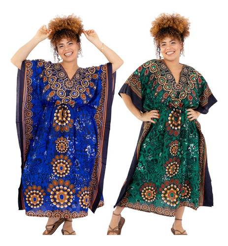 Kit 2 Vestidos Kaftan Longo Étnico Plus Size Elegance Gg G1