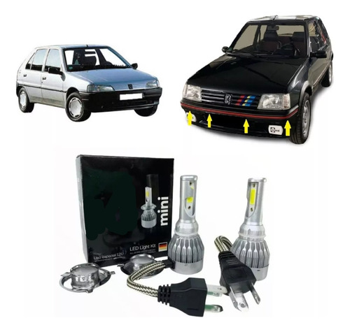 Kit X 2 Luces Blancas Cree Led H4 Alta Baja Peugeot 106 205