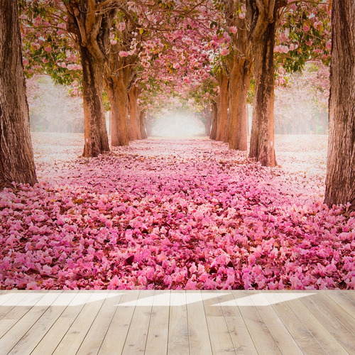 Vinil Adhesivo Tapiz Camino Arbol Flores Rosas Comedor Sala