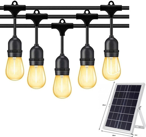 Serie Luces Led Vintage 10 Focos Panel Solar Exterior 7.6mts