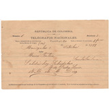 Telegrama Antiguo De 1899 Telégrafos Nacionales Manizales