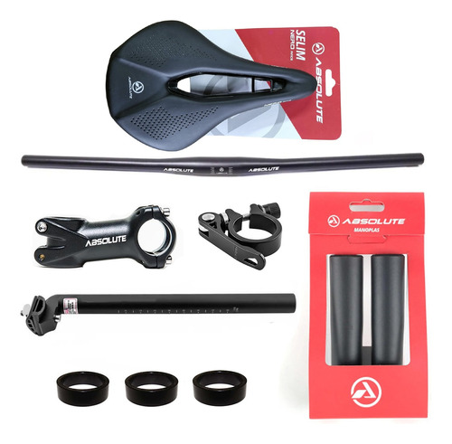 Kit Guidão Bike Mesa Manoplas Calço Abraçadeira Selim Canote