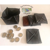 Monedero De Piel Origami, Artesanal, Hecho A Mano