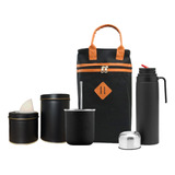 Set Juego Bolso Matero + Mate Acero + Latas + Termo Negro