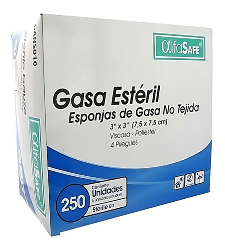 Gasa No Tejida Estéril 3x3 Alfa Safe ® Caja De 50 Sobres X 5