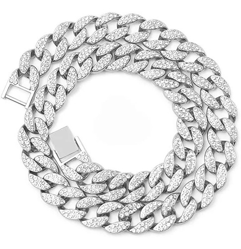 Cadenas Cubanas Diamantada Hombre Gargantillas  Plata