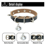 Bingpet Genuine Leather Cat Collar With Bells - Studded Cat