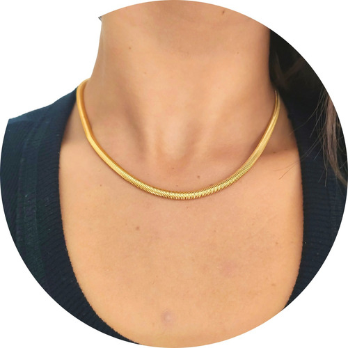 Colar Feminino Choker Gargantilha Fita Malha Banhado A Ouro