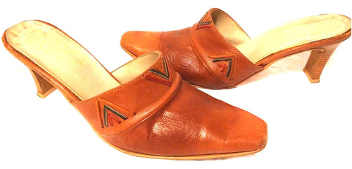 Zapatos Suecos Marrones Con Guarda, Cuero. No. 40  Taco 7 Cm