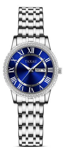 Taxau Reloj De Diamantes Para Mujer Esfera Azul Reloj De Muj