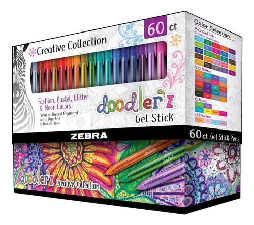 Zebra 60 Bolígrafos Gel Metálicos Pastel, Glitter Y Neón Dh