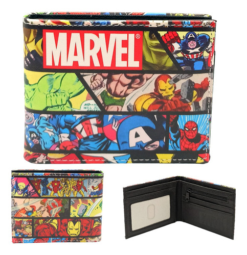 Cartera Marvel Piel Avengers Spiderman Comics Tarjetero