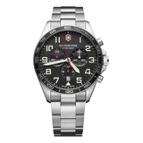 Reloj Pulsera Victorinox Chrono Con Correa De Acero Inoxidable Color Plata - Fondo Negro - Bisel Negro/blanco