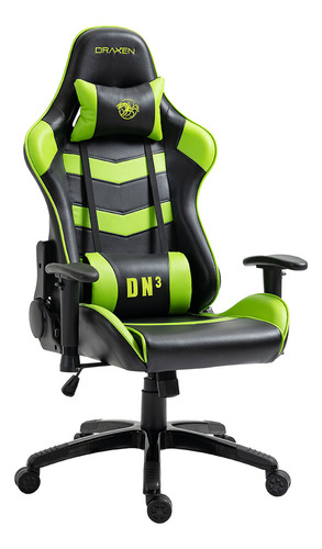 Cadeira De Escritório Draxen Dn3 Dn003 Gamer Ergonômica  Preto E Verde Com Estofado De Couro Sintético