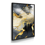 Quadro Decorativo Abstrato Dourado Moldura Quarto Vidro Sala