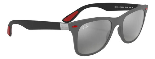 Óculos De Sol Ray-ban Wayfarer Scuderia Ferrari Collection Standard Armação De Liteforce Cor Matte Grey, Lente Grey Espelhada, Haste Black/red De Liteforce - Rb4195m