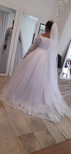 Vestido Noiva Rendado Monarca Princesa Romântico Manga Longa