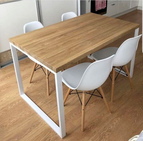 Mesa De Comedor Praga Madera Pino Radiata Acero 160x80x80cm 