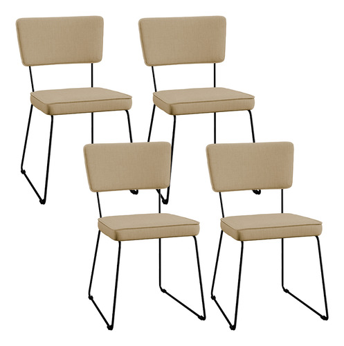Kit 04 Cadeiras Cozinha Sala Allana Linho Bege Escuro Cor Da Estrutura Da Cadeira Preto Desenho Do Tecido Liso Quantidade De Cadeiras Por Conjunto 4