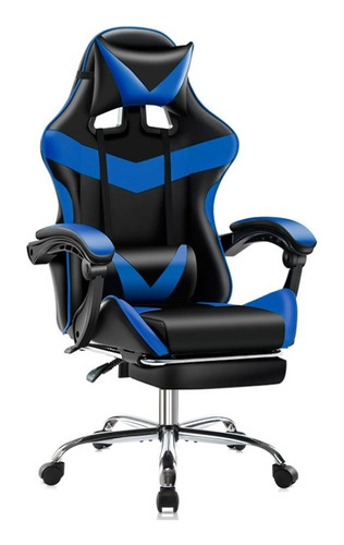 Silla Gamer Pro Con Apoya Pies Pata Metal Cromada 