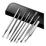 Extrator Cravos  Espinhas Acne Kit Pinça Inox Com 8 Peças